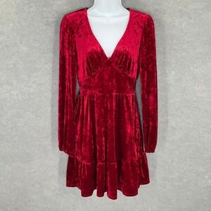 City Vibe Red Velvet Dress‎ Sz S Babydoll Festival Whimsigoth Vamp Holiday
